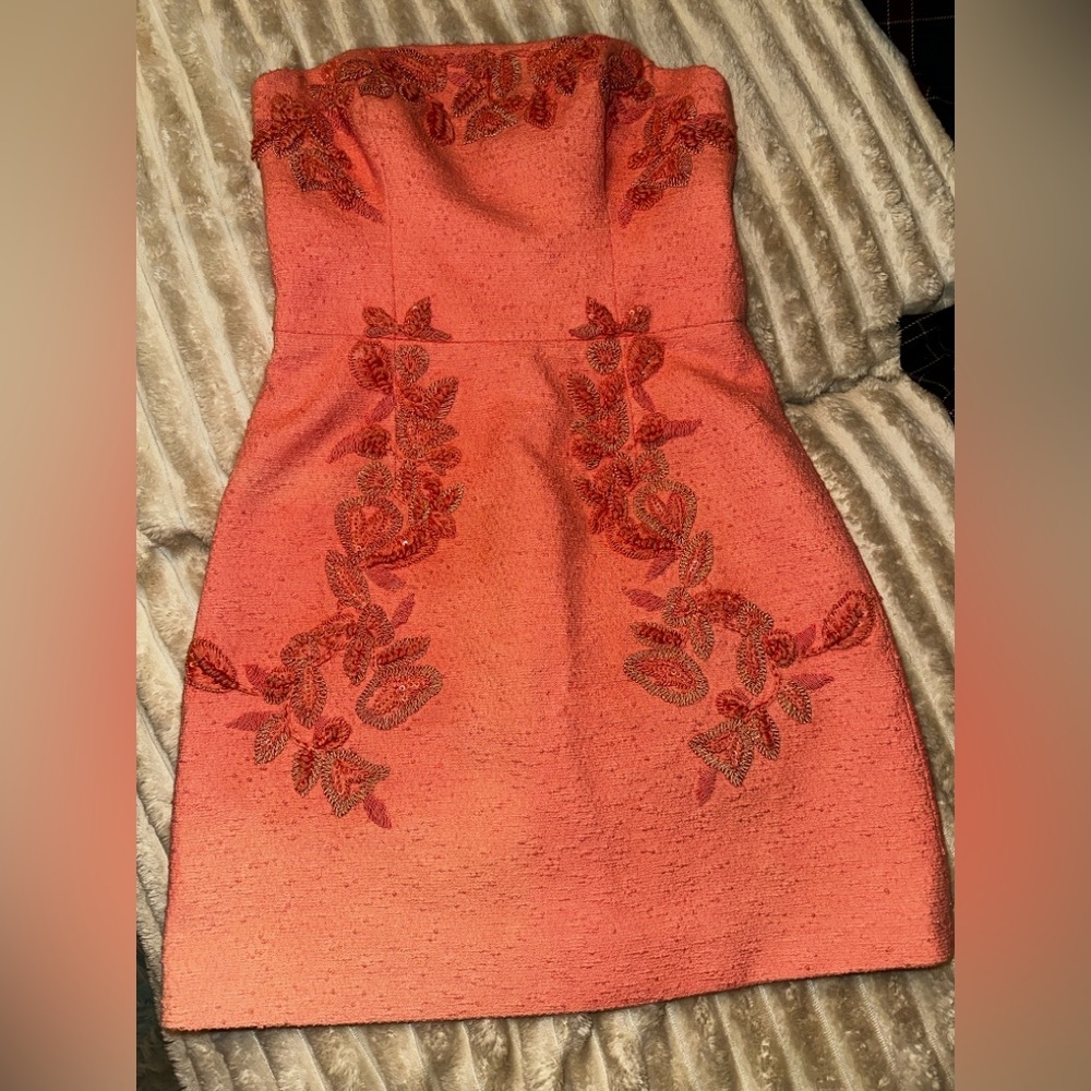 NWT New Carolina Herrera Strapless Embroidered Mini Dress in Sunset Pink Size 6 - Picture 8 of 11